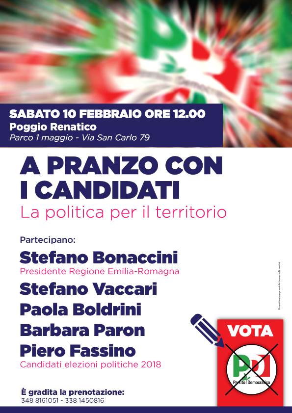 Featured image for “A pranzo con i candidati: sabato 10 febbraio a Poggio Renatico”